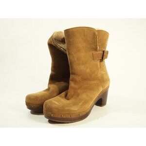 Ugg Amoret Leather Suede Sheepskin Lined Chunky Heel Boots, Size 8 (US)